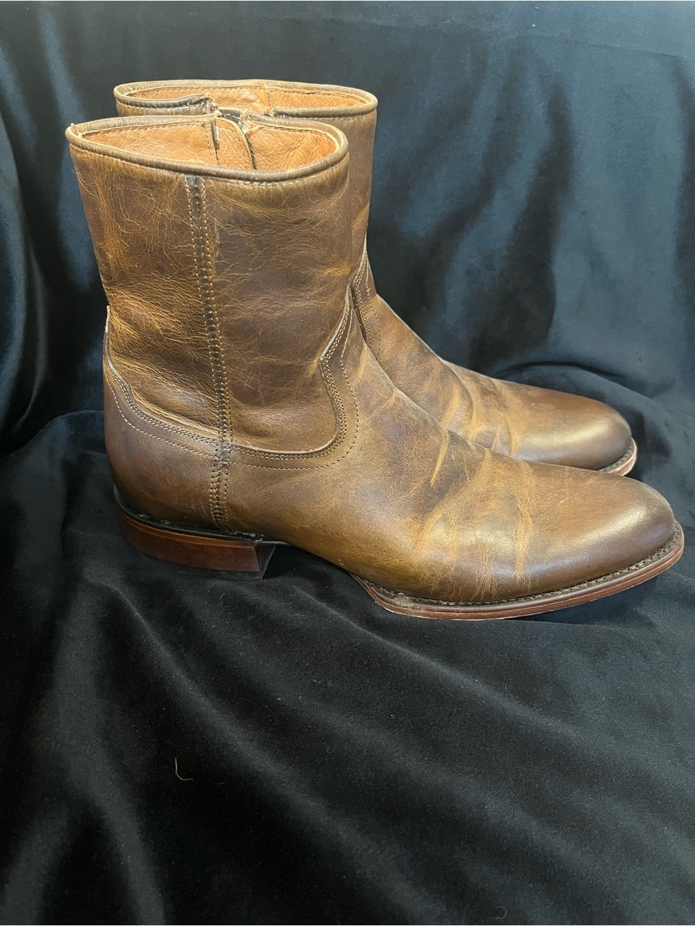 Men's Tan Leather Western zipper Boots